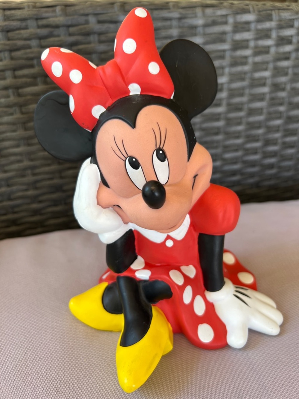 Vintage Disney Minnie Mouse Red Polka Dot Figurine with Yellow Shoes Piggy Bank